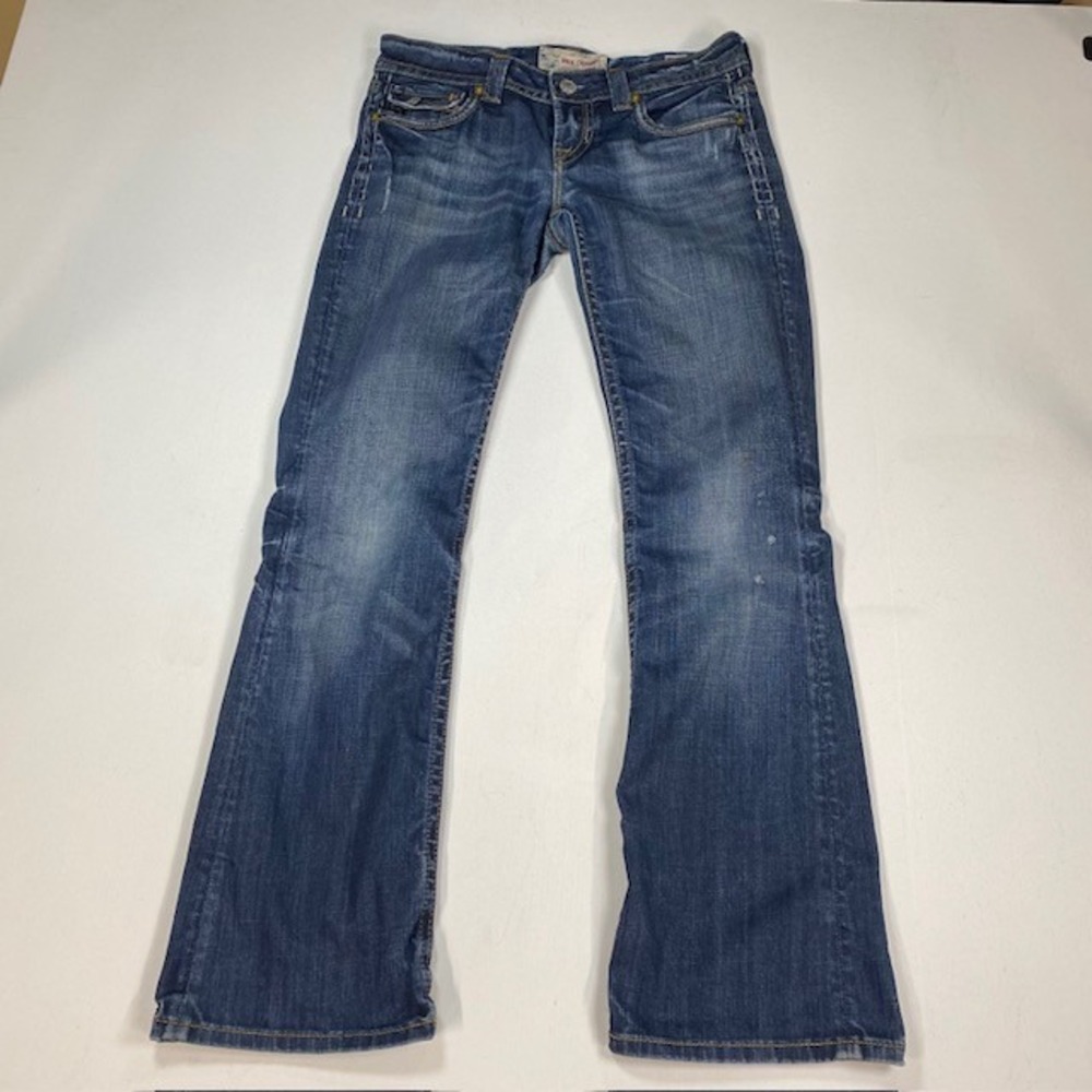 Mek Denim Singapore Bootcut Jeans Womens 28 Blue Medium Wash Low Rise Y2K Stitch